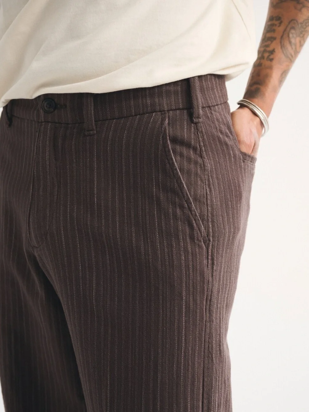 Men's Abercrombie & Fitch Brown Baggy Pinstripe Dress Pants - 40 x 34